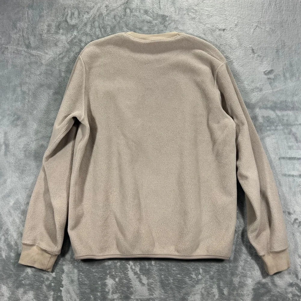 UNIQLO Fleece Pullover Mens Small Beige Long Sleeve Zip Pocket Cozy Layering